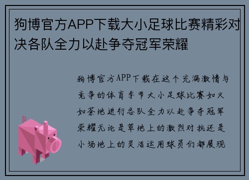 狗博官方APP下载大小足球比赛精彩对决各队全力以赴争夺冠军荣耀