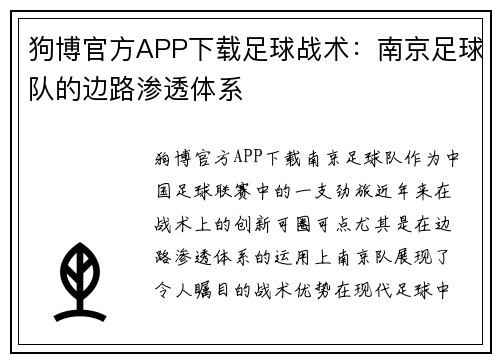 狗博官方APP下载足球战术：南京足球队的边路渗透体系