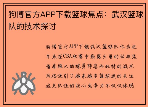 狗博官方APP下载篮球焦点：武汉篮球队的技术探讨